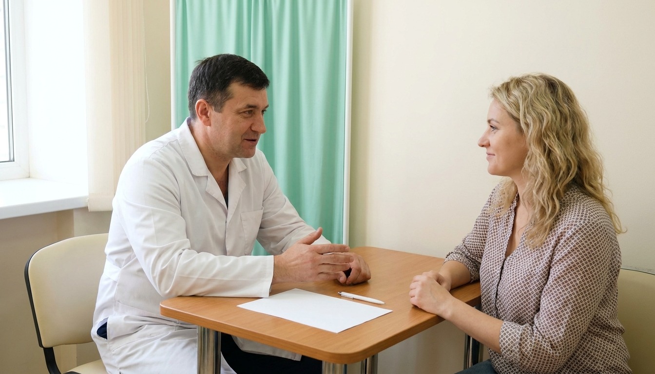 Женщина на приёме у уролога обсуждает причины частых обострений цистита
